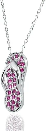 Sterling Silver Simulated Ruby Flip-Flop Beach Sandal Necklace