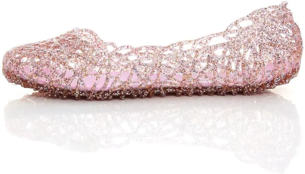 Stunner Women's Beach Jelly Shoes Slip On Crystal Summer Soft Hollow Ballet Flats