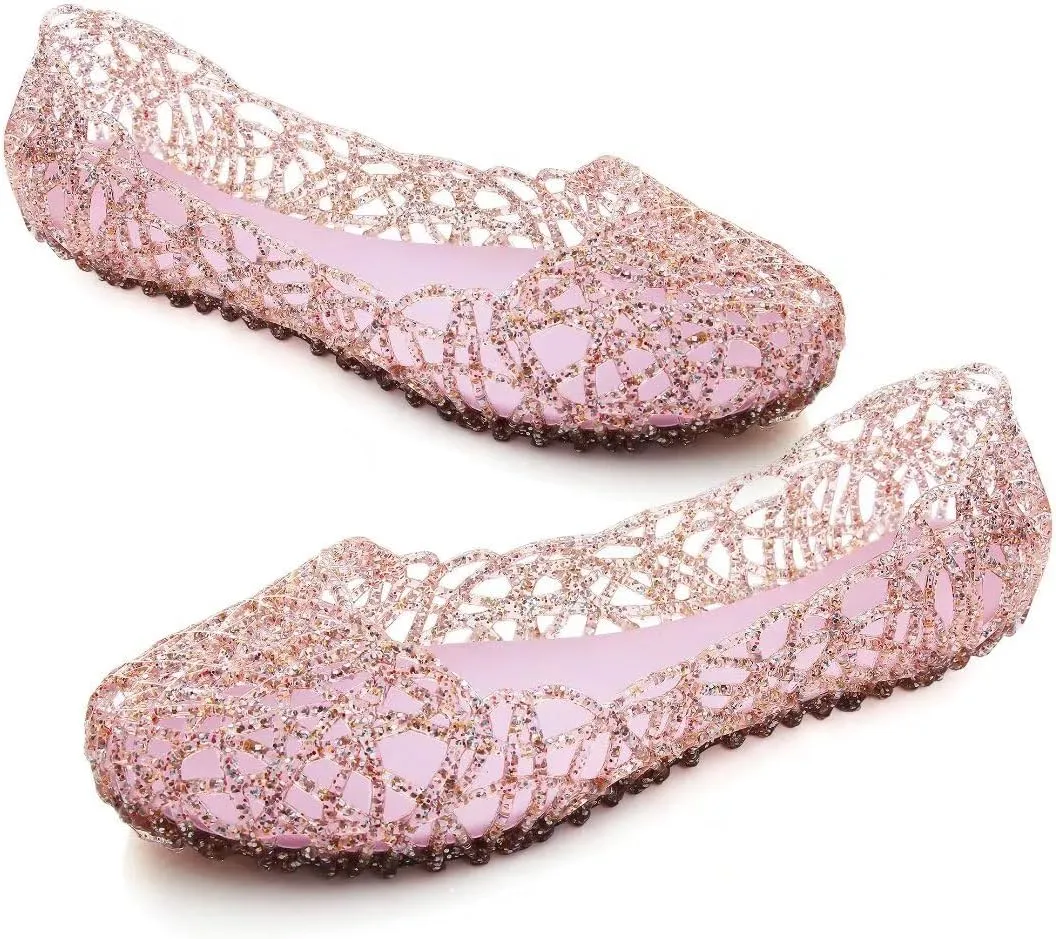 Stunner Women's Beach Jelly Shoes Slip On Crystal Summer Soft Hollow Ballet Flats