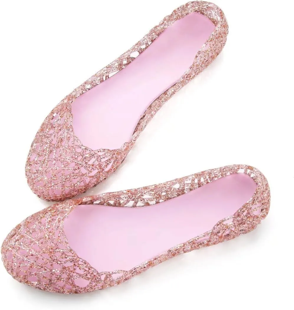 Stunner Women's Beach Jelly Shoes Slip On Crystal Summer Soft Hollow Ballet Flats