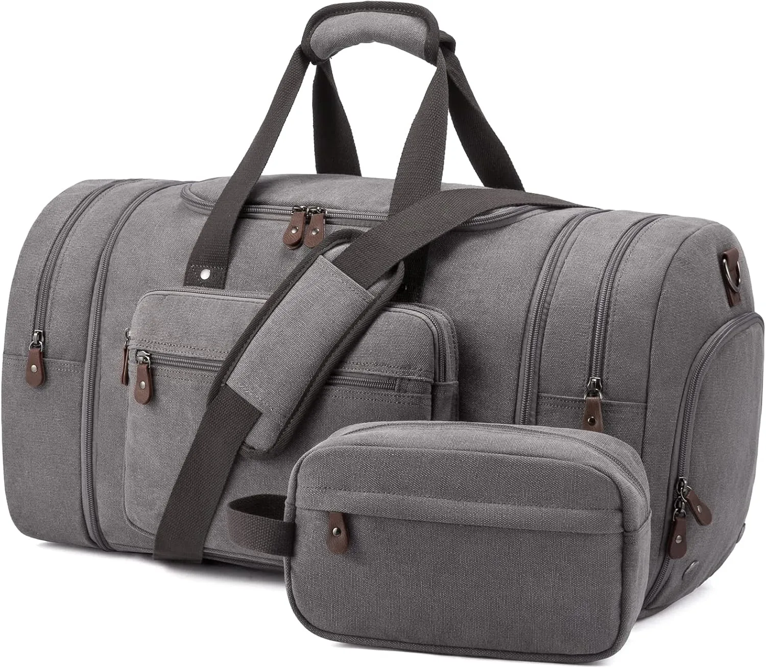 Sucipi Canvas Travel Duffel Bag - 43L Overnight Carry On with Shoe Compartment & Toiletry Bag for Airplanes