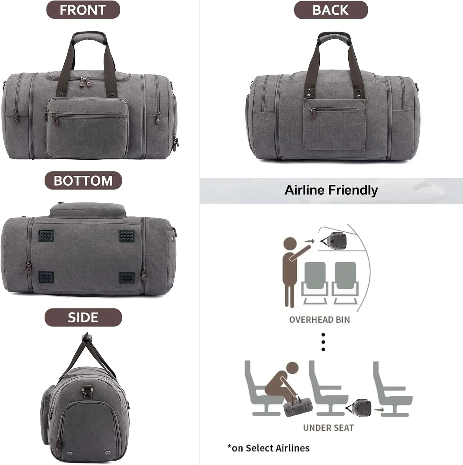 Sucipi Canvas Travel Duffel Bag - 43L Overnight Carry On with Shoe Compartment & Toiletry Bag for Airplanes