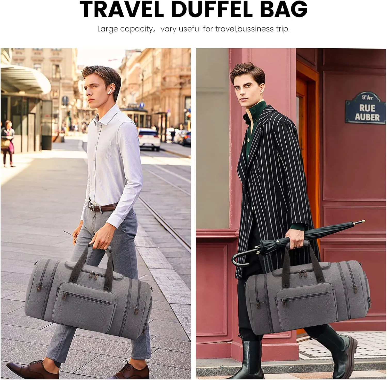 Sucipi Canvas Travel Duffel Bag - 43L Overnight Carry On with Shoe Compartment & Toiletry Bag for Airplanes