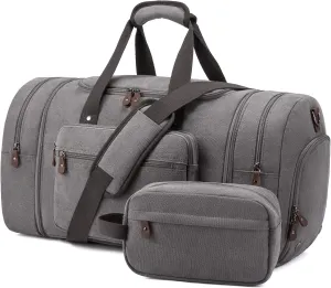 Sucipi Canvas Travel Duffel Bag - 43L Overnight Carry On with Shoe Compartment & Toiletry Bag for Airplanes