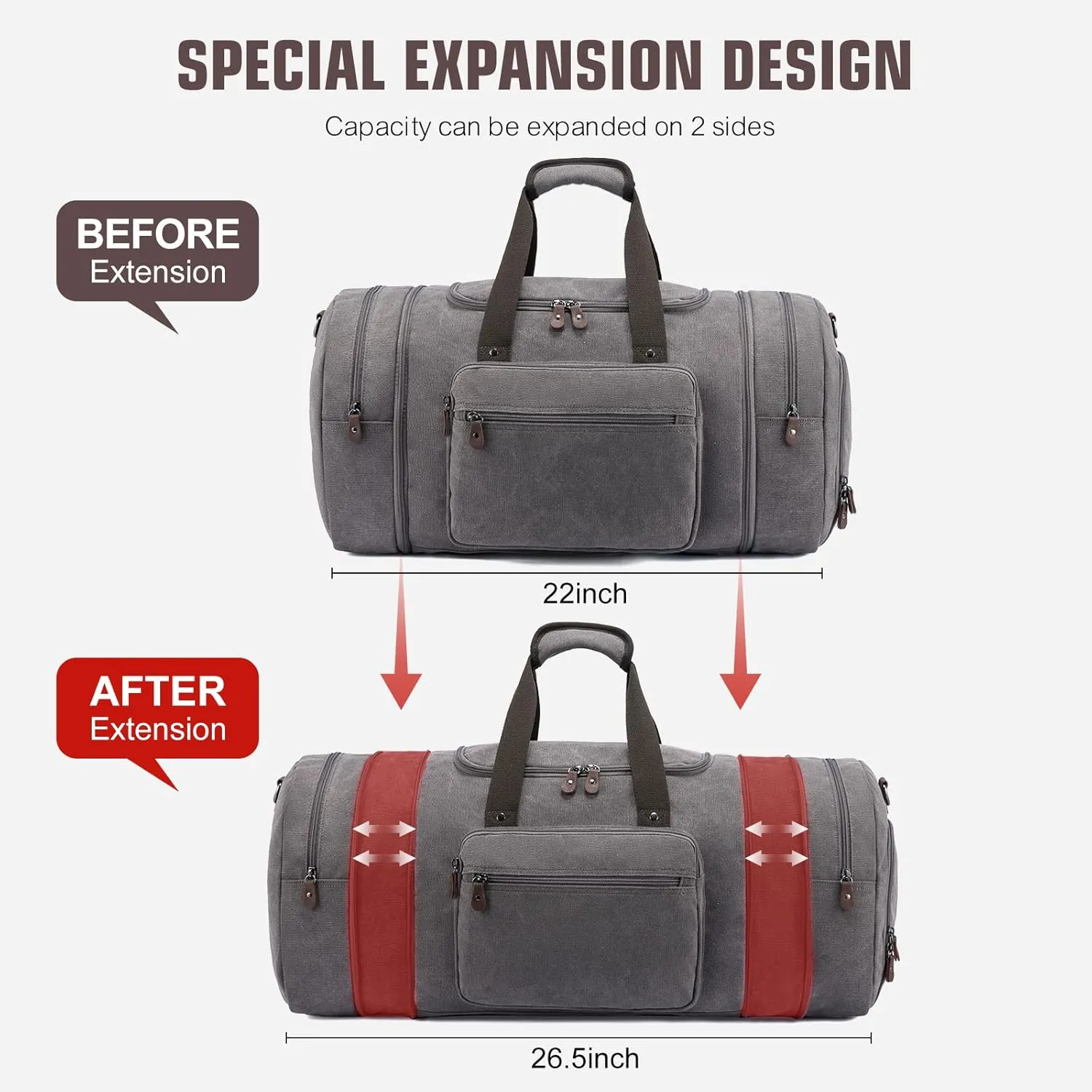 Sucipi Canvas Travel Duffel Bag - 43L Overnight Carry On with Shoe Compartment & Toiletry Bag for Airplanes