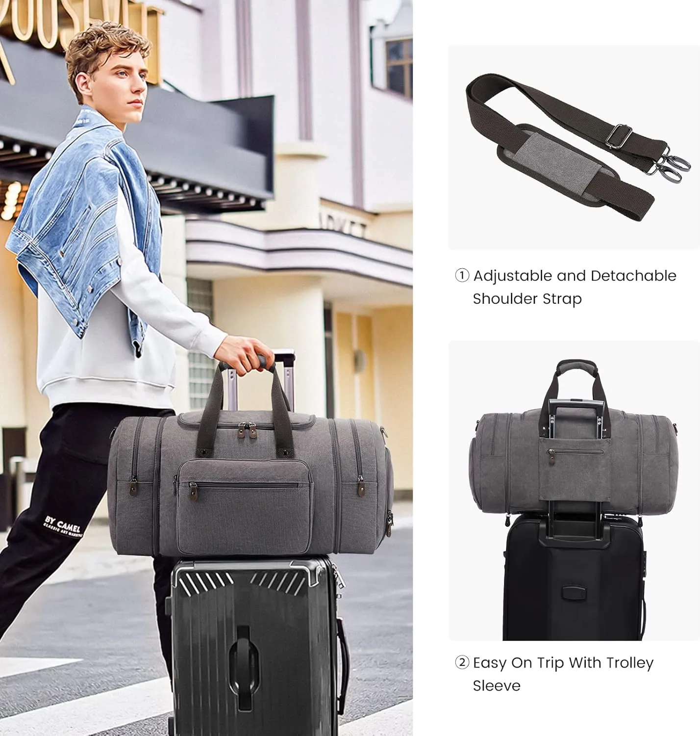 Sucipi Canvas Travel Duffel Bag - 43L Overnight Carry On with Shoe Compartment & Toiletry Bag for Airplanes