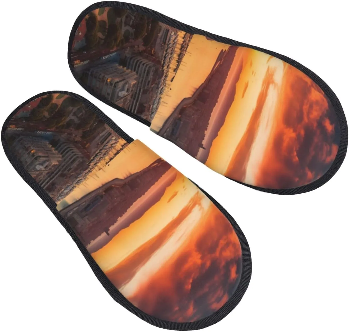 Sunset in Barcelona Printed Slippers Cozy Indoor Slide Unisex House Slippers Soft Plush Slip-on Slippers