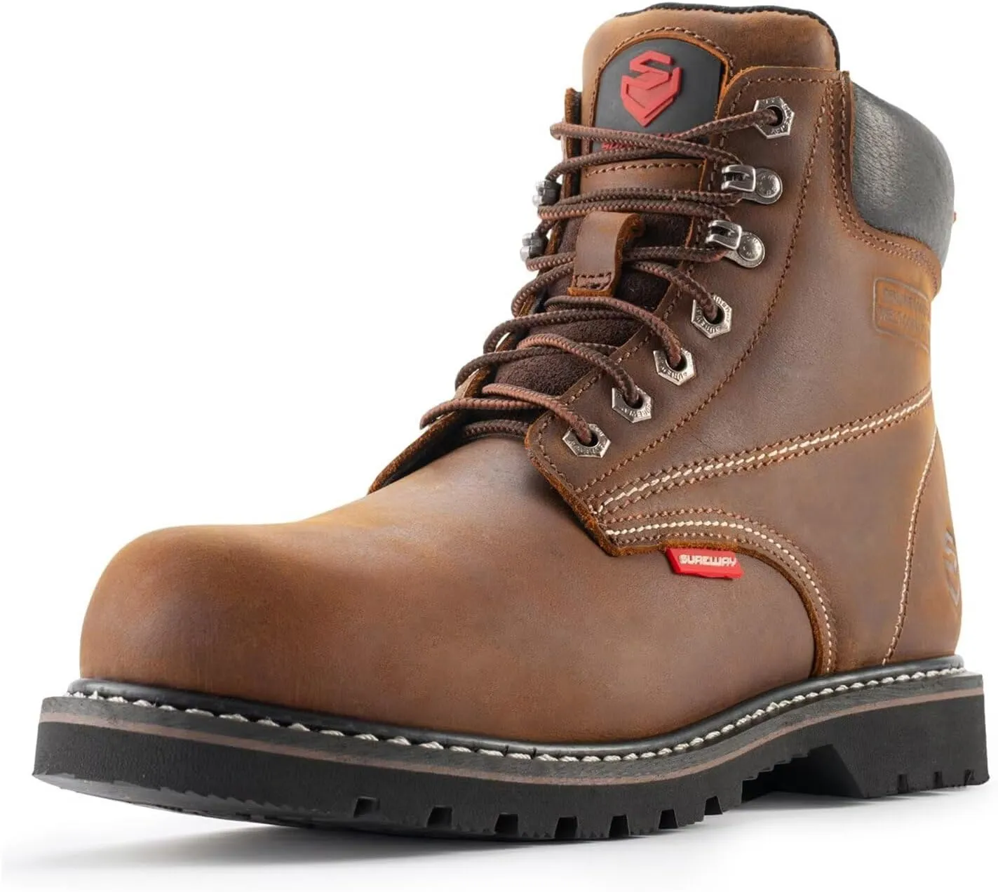 SUREWAY 6” Mens Soft Toe Work Boots for Men,Goodyear Welt,Extremely Comfortable Durable Proved,Superior Oil/Slip Resistant,Thicker Full Grain Leather,EH Safety Industrial Construction Boots