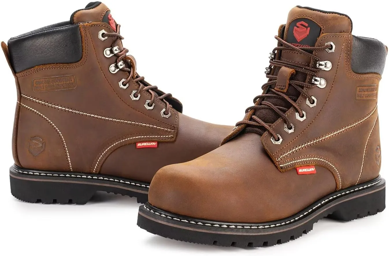 SUREWAY 6” Mens Soft Toe Work Boots for Men,Goodyear Welt,Extremely Comfortable Durable Proved,Superior Oil/Slip Resistant,Thicker Full Grain Leather,EH Safety Industrial Construction Boots
