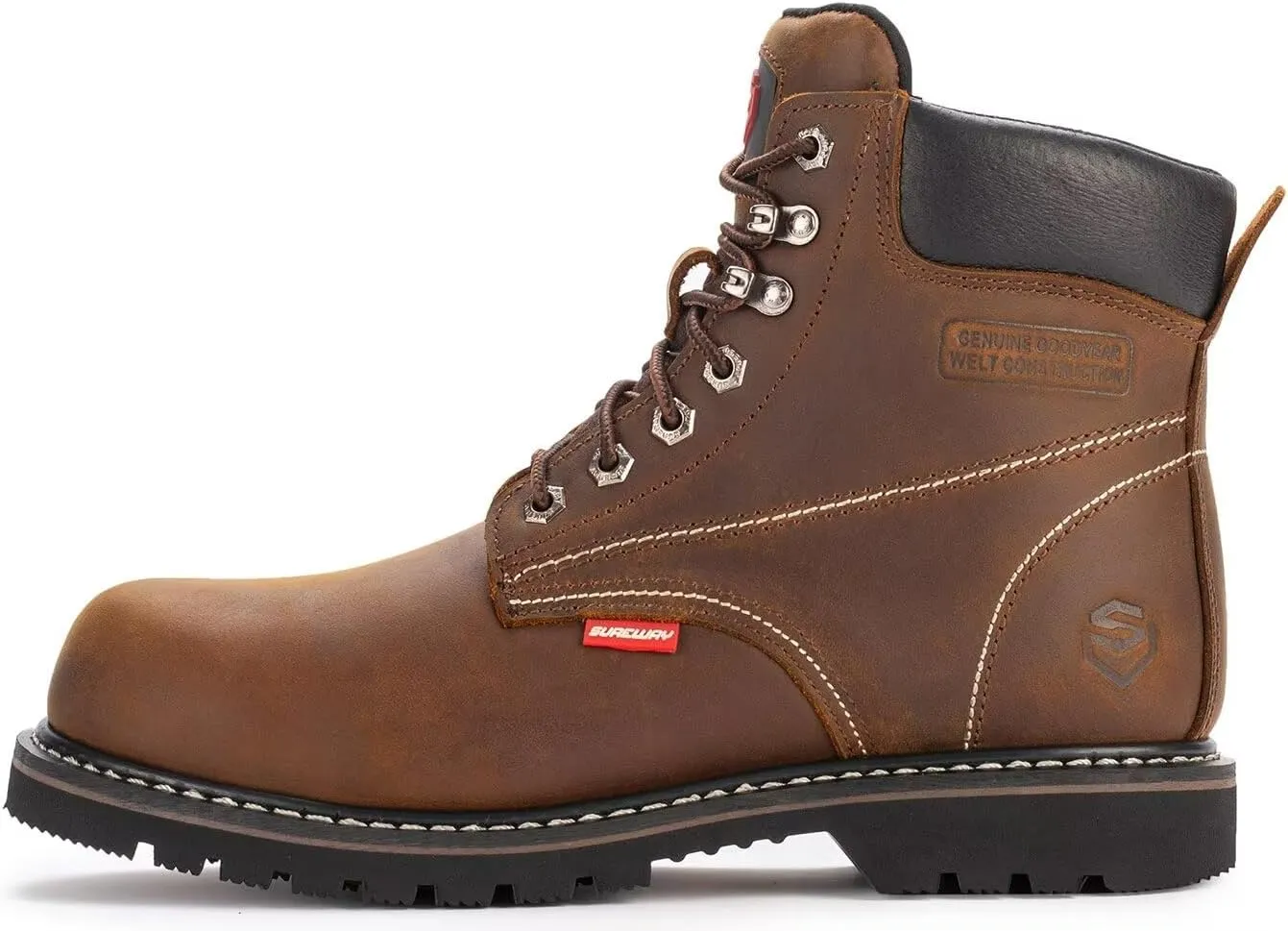 SUREWAY 6” Mens Soft Toe Work Boots for Men,Goodyear Welt,Extremely Comfortable Durable Proved,Superior Oil/Slip Resistant,Thicker Full Grain Leather,EH Safety Industrial Construction Boots