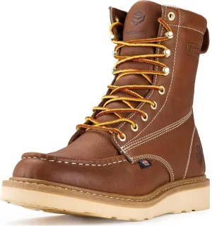 SUREWAY Mens 8 in Wedge Moc Soft/Steel Toe Work Boots for Men,Full-Grain Leather,Industrial Construction Boots/Shoes for Women,Waterproof Soft Toe TOBACCO,Size 9.5