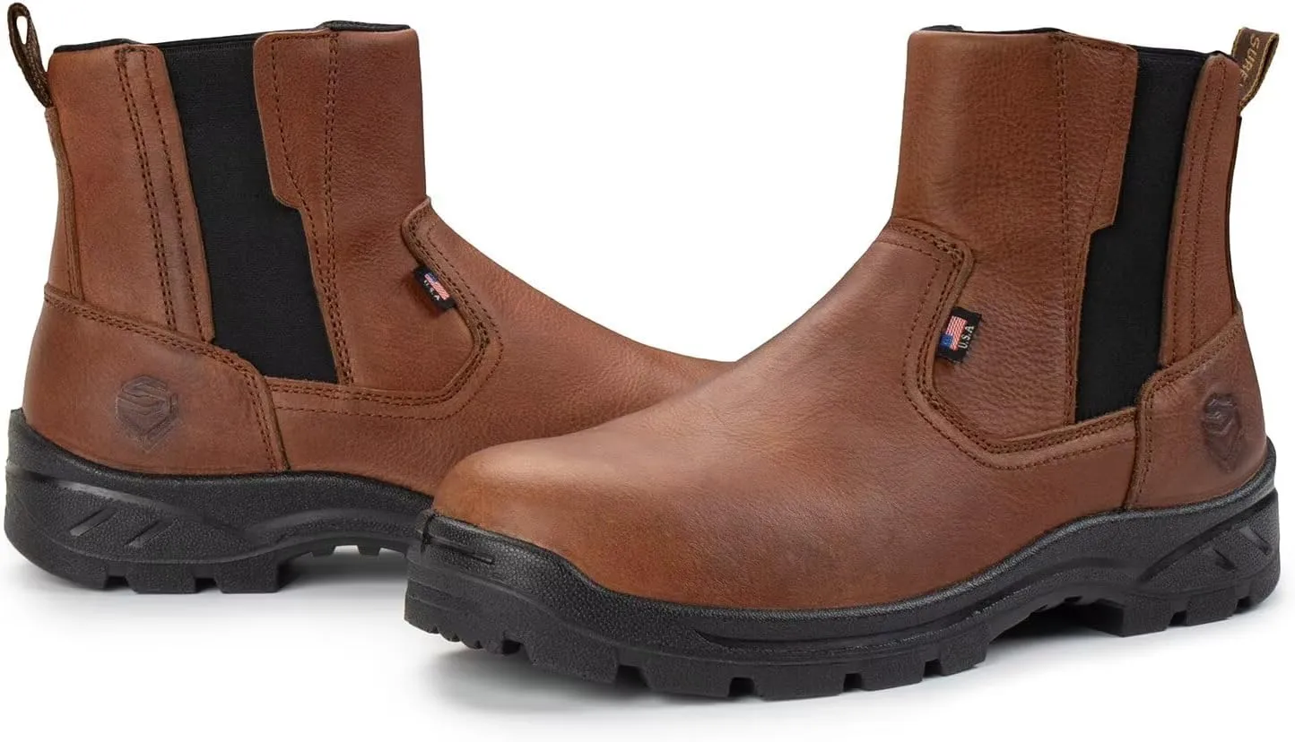 SUREWAY Men's Slip On Work Boots for Men-Soft Toe,Upgraded Slip/Water Resistant,Soft Toe,Anti-Static,Fire Station Mechanic Insulated Boots/Shoes
