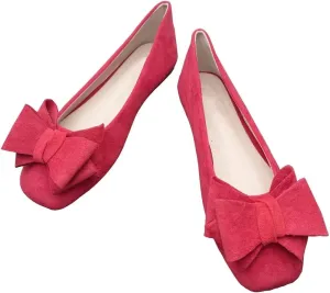 TANGNEST Women Cute Bowknot Flats Soft Slip On Dress Comfort Square Toe Flats