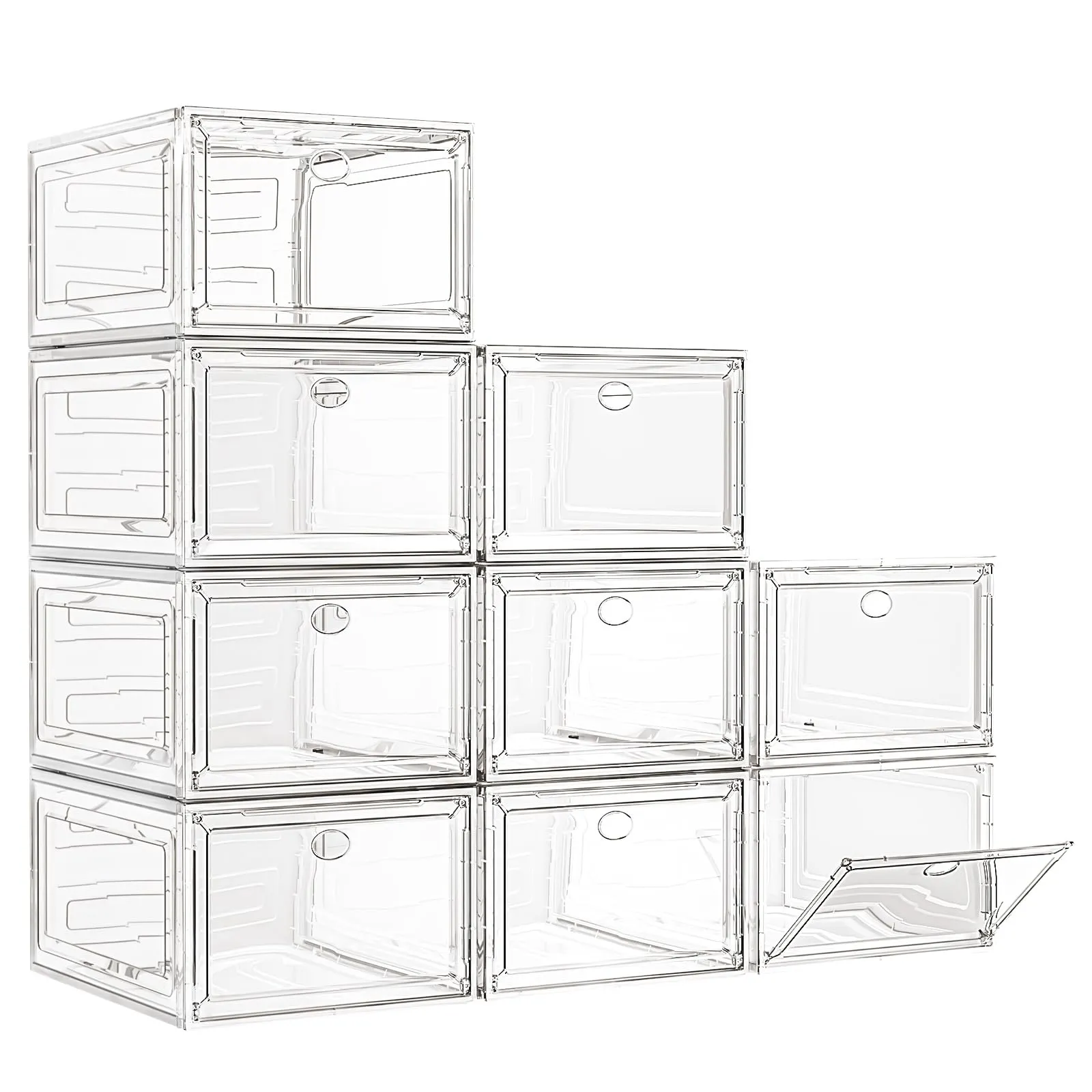 Thicken & Sturdy Clear Shoe Storage Organizer with Magnetic Door, Stackable Boxes for Closet, Foldable Shoe Rack for Sneaker Boot Container, Plastic Shoe Cabinet Shoe Box 6 Pack, Black