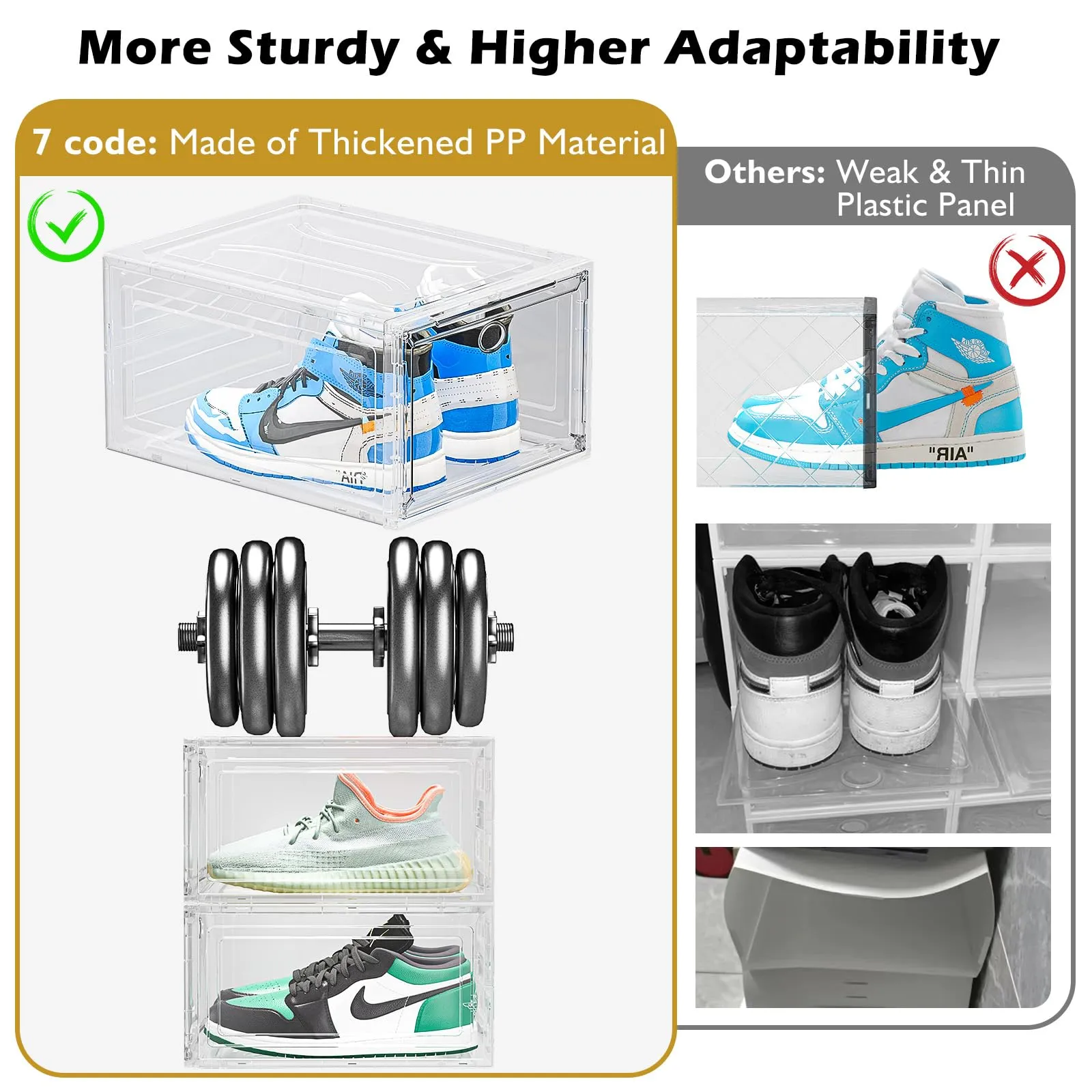 Thicken & Sturdy Clear Shoe Storage Organizer with Magnetic Door, Stackable Boxes for Closet, Foldable Shoe Rack for Sneaker Boot Container, Plastic Shoe Cabinet Shoe Box 6 Pack, Black