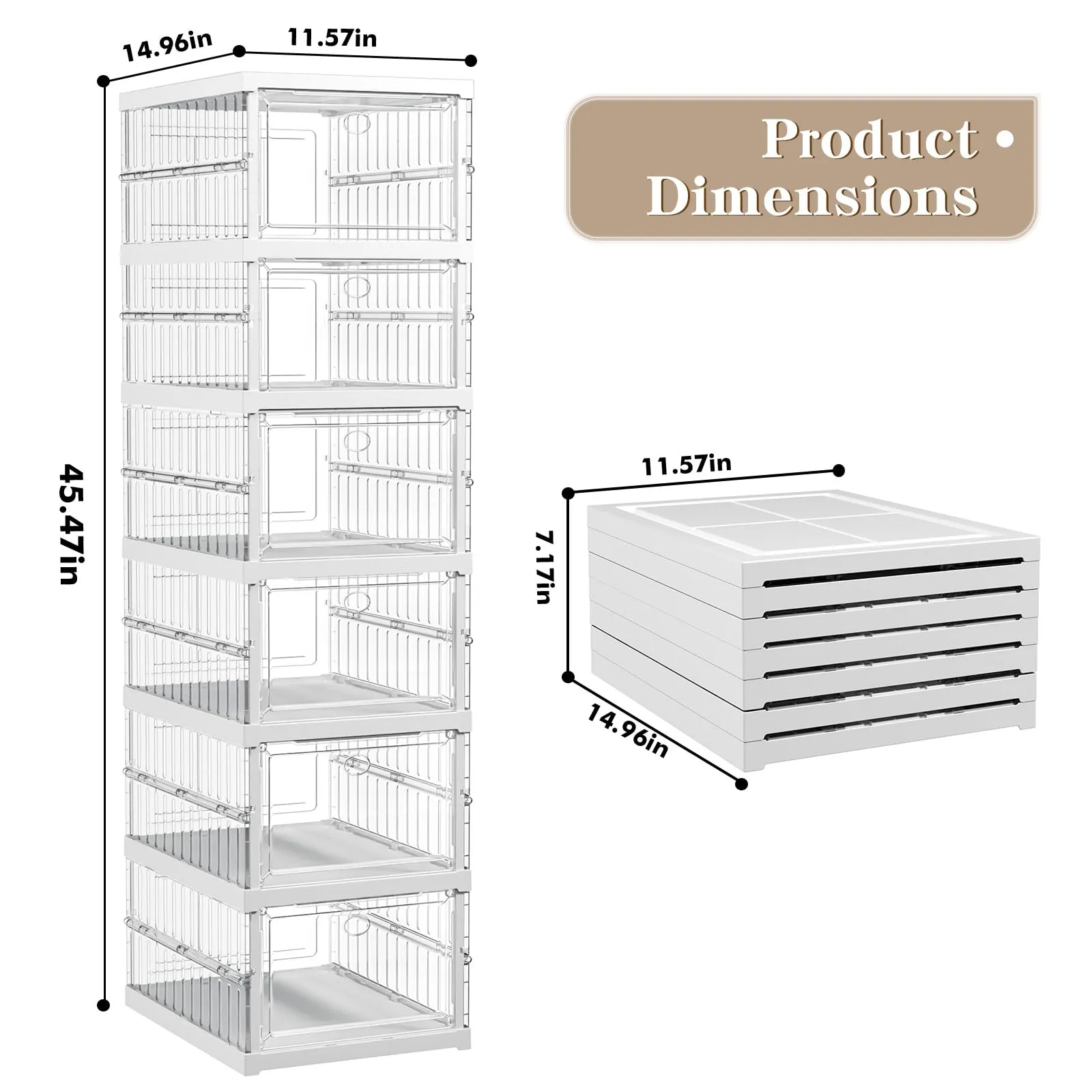 Thicken & Sturdy Clear Shoe Storage Organizer with Magnetic Door, Stackable Boxes for Closet, Foldable Shoe Rack for Sneaker Boot Container, Plastic Shoe Cabinet Shoe Box 6 Pack, Black