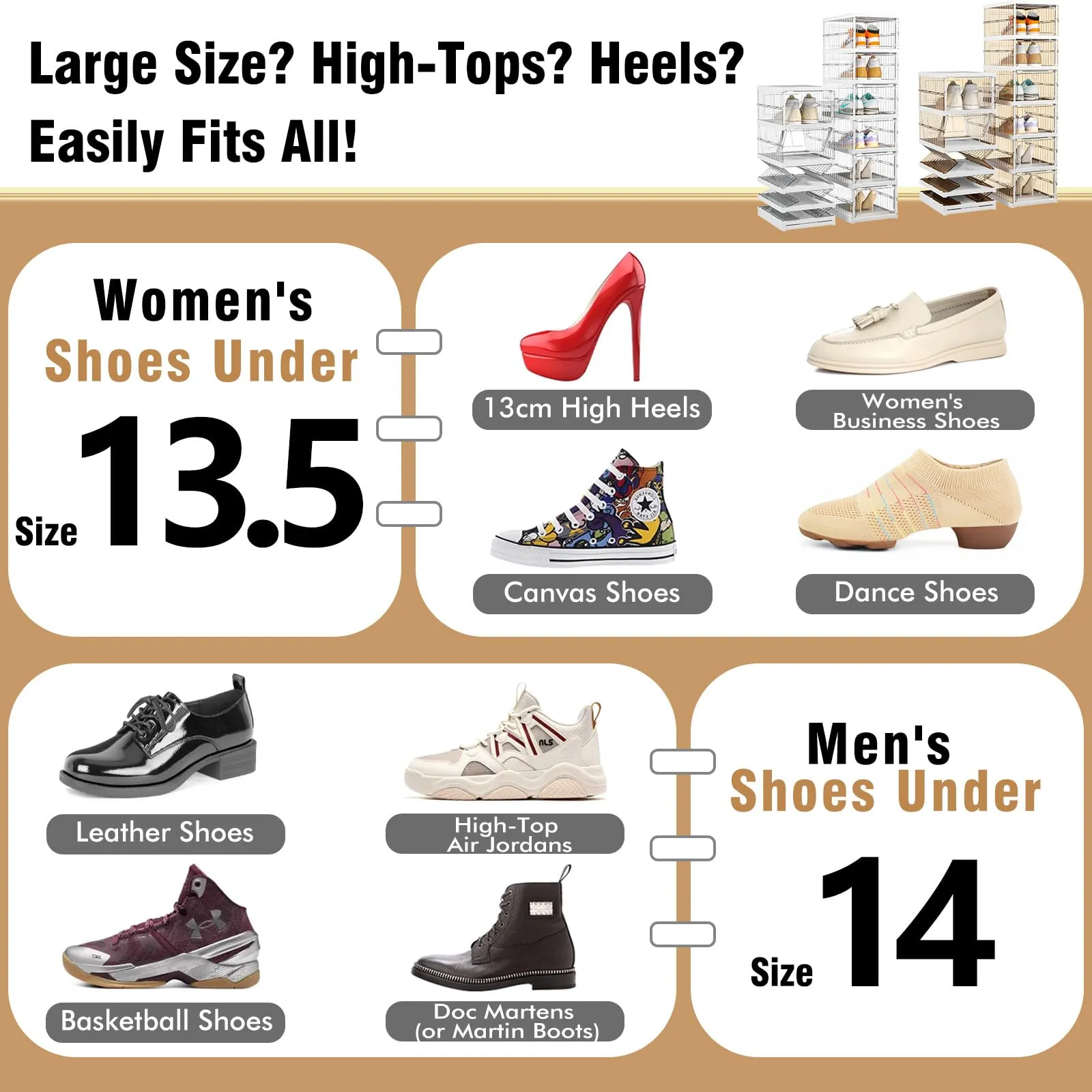 Thicken & Sturdy Clear Shoe Storage Organizer with Magnetic Door, Stackable Boxes for Closet, Foldable Shoe Rack for Sneaker Boot Container, Plastic Shoe Cabinet Shoe Box 6 Pack, Black