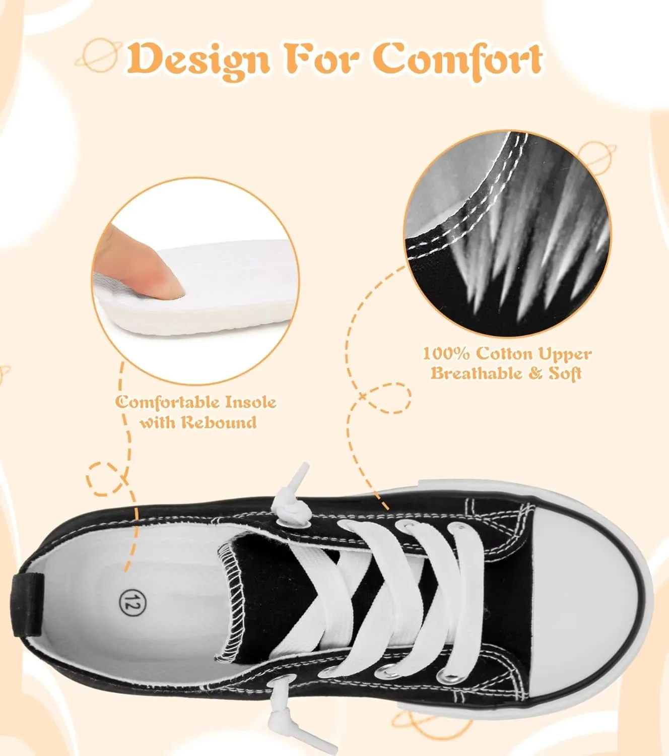 Toddler Little Kid Cushioned Canvas Shoes Slip On Sneakers Soft and Durable