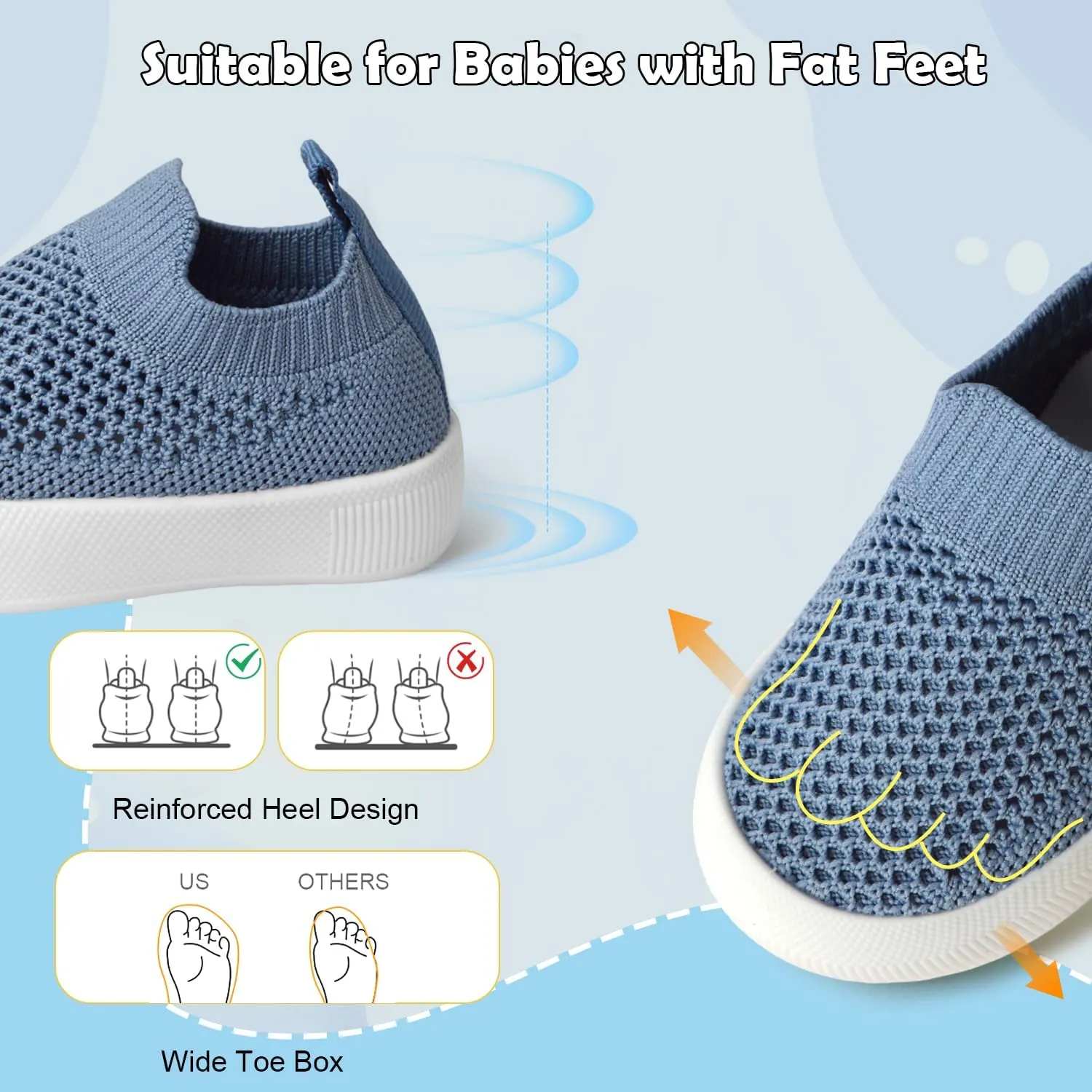 Toddler Shoes Baby Girl Boy Soft Breathable Mesh Wide Toe Box Lightweight Non-Slip Slip On First Walking Shoes