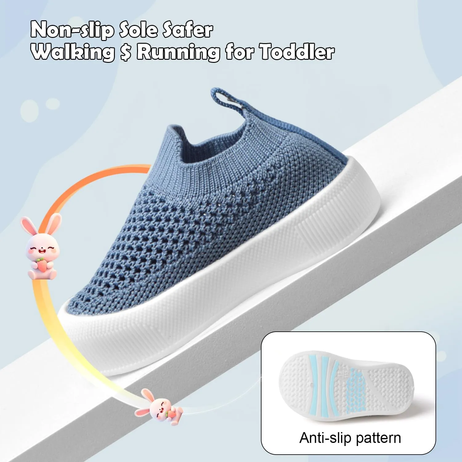 Toddler Shoes Baby Girl Boy Soft Breathable Mesh Wide Toe Box Lightweight Non-Slip Slip On First Walking Shoes