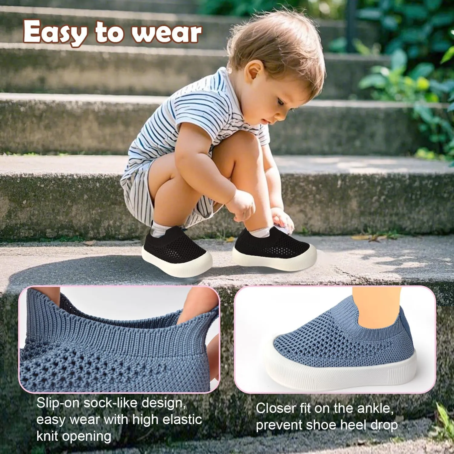 Toddler Shoes Baby Girl Boy Soft Breathable Mesh Wide Toe Box Lightweight Non-Slip Slip On First Walking Shoes