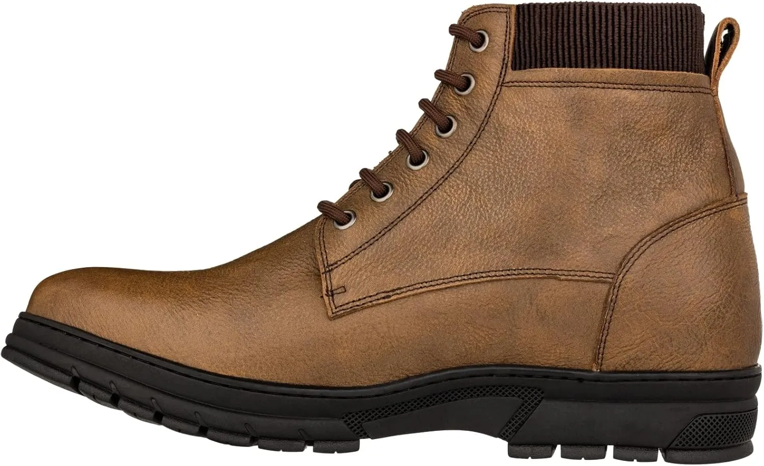 TOTO Men's Invisible Height Increasing Elevator Shoes - Khaki Pebble Grain Leather Lace-up Work Boots - 2.8 Inches Taller - K84017 - Size 11 D(M) US