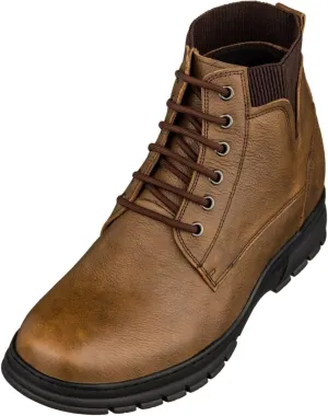 TOTO Men's Invisible Height Increasing Elevator Shoes - Khaki Pebble Grain Leather Lace-up Work Boots - 2.8 Inches Taller - K84017 - Size 11 D(M) US