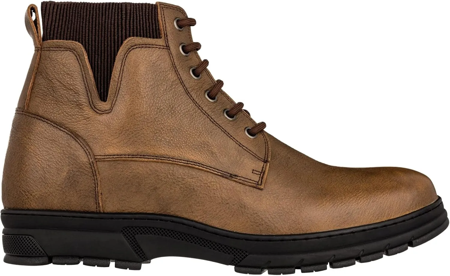 TOTO Men's Invisible Height Increasing Elevator Shoes - Khaki Pebble Grain Leather Lace-up Work Boots - 2.8 Inches Taller - K84017 - Size 11 D(M) US