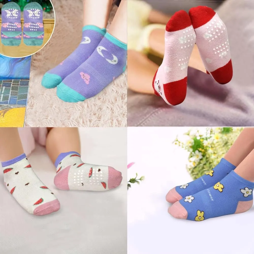 Tphon Non Slip Kids Toddler Socks with Gripper - 12 Pairs Anti Skid Socks for Boys & Girls, Ages 1-7