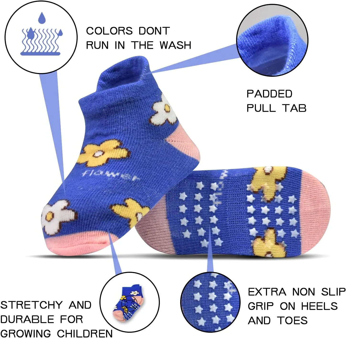 Tphon Non Slip Kids Toddler Socks with Gripper - 12 Pairs Anti Skid Socks for Boys & Girls, Ages 1-7