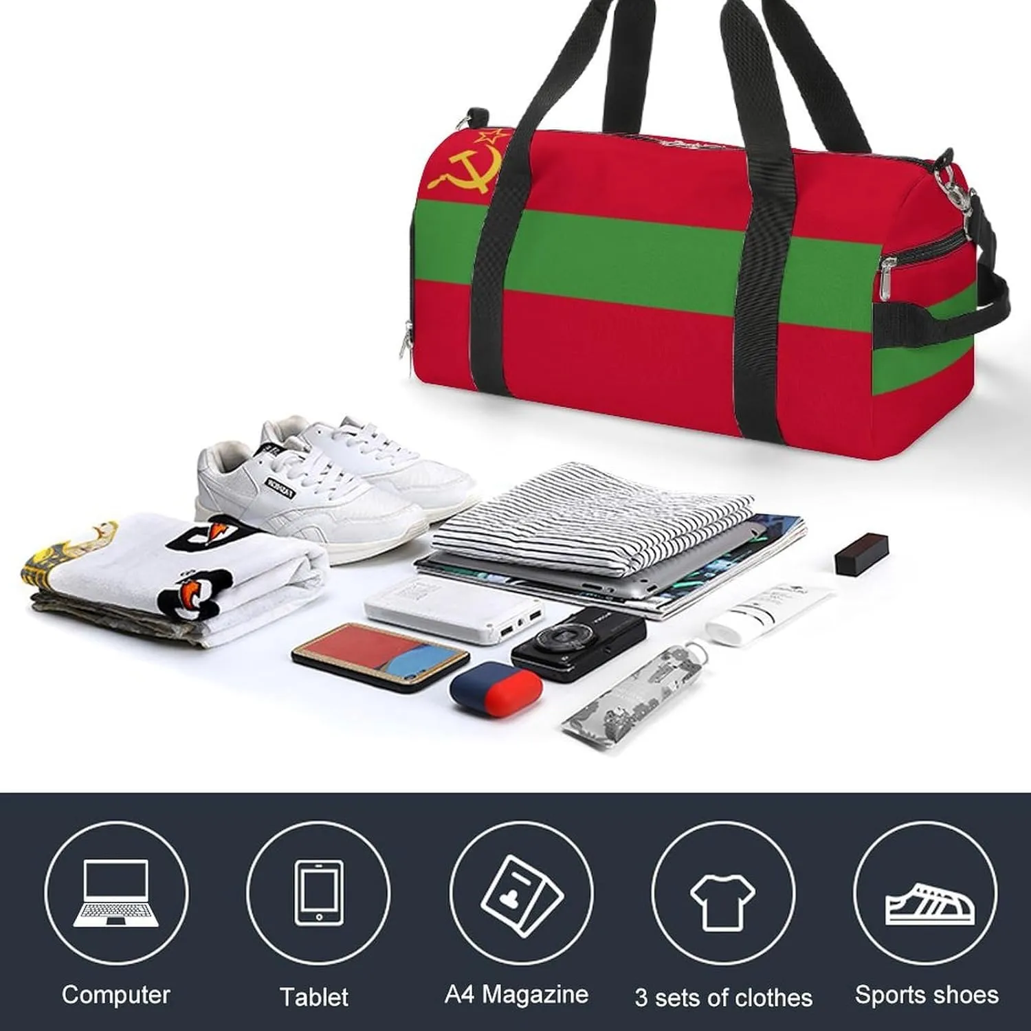 Transnistria Flag Duffle Bag for Sports Lightweight Waterproof Gym Bag with Shoe Compartment