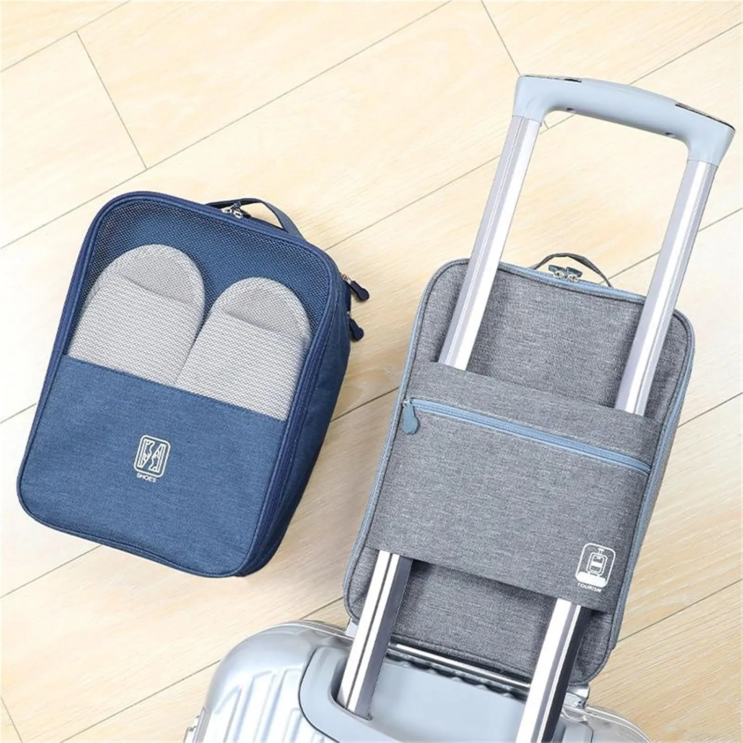 Travel Shoe Organizer Bag – 3-Layer Large Capacity Waterproof Shoe Storage for Luggage, Foldable Portable Shoe Bag for Sneakers, Sandals Clothes Underwear, Gym Shoes.(Grey)