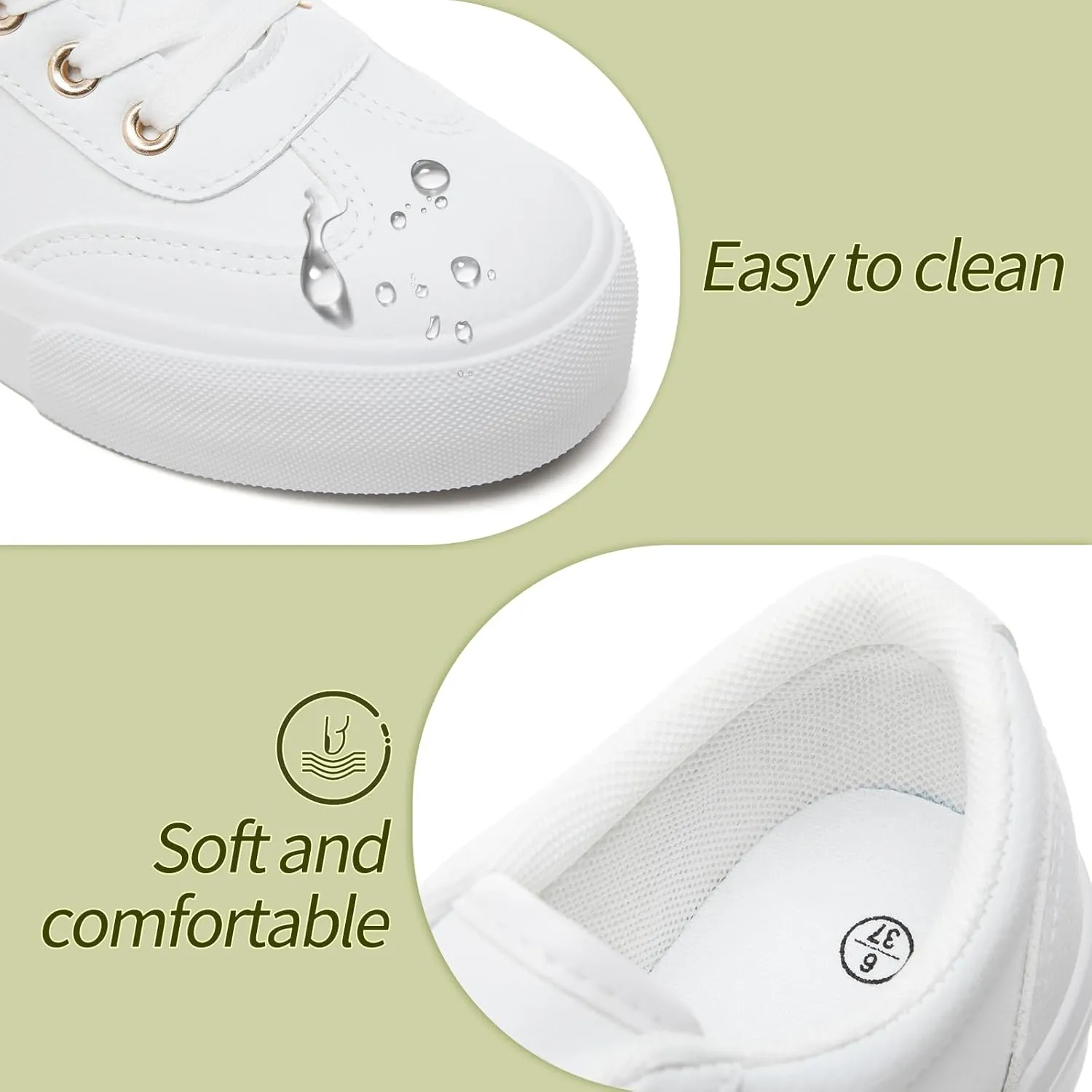 TUOPIN Women's Tennis Shoes White PU Leather Platform Sneakers Comfortable Lace-Up Walking Shoes Fashion Chunky Athletic Sneakers for Women