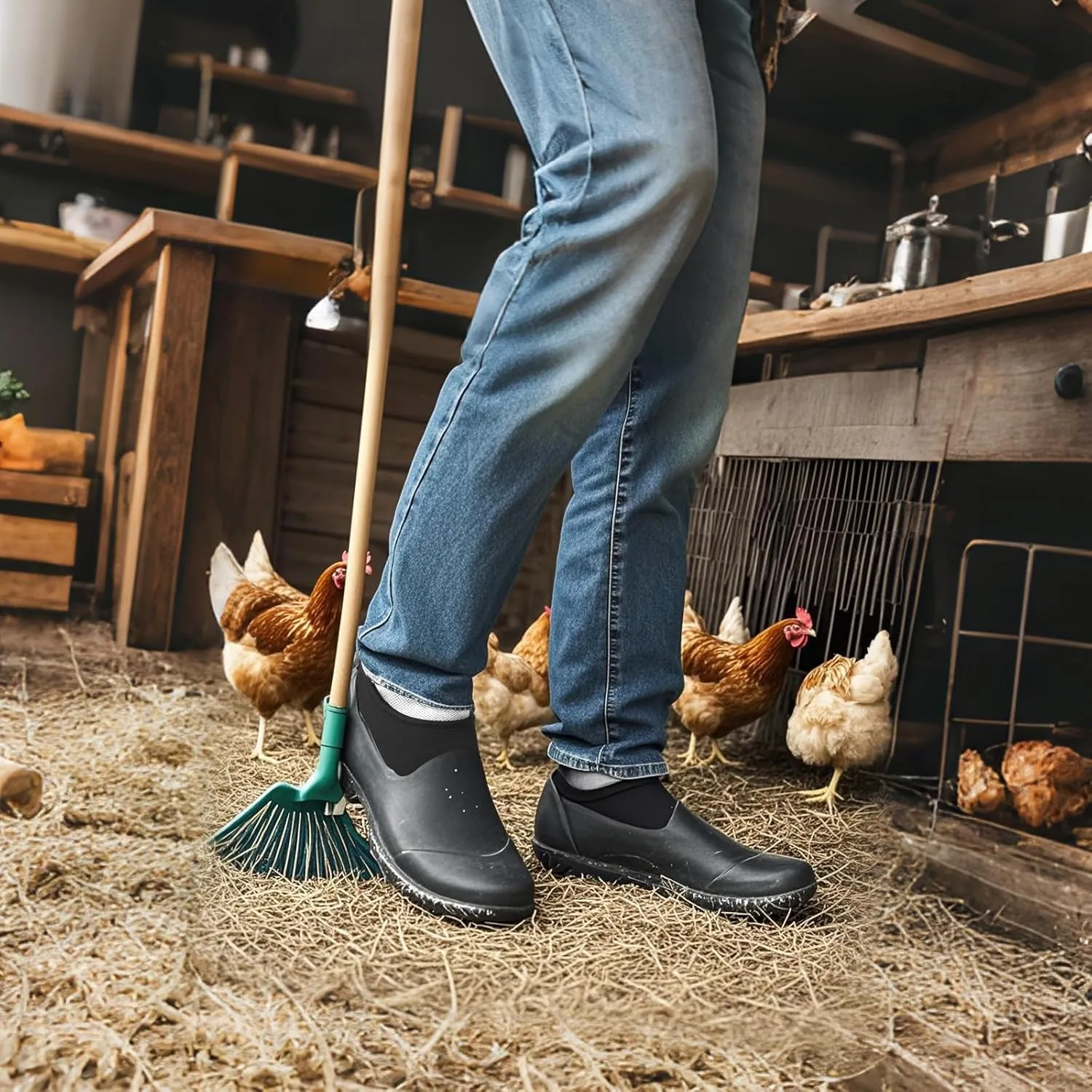 Ubon Unisex Waterproof Garden Shoes Mens Ankle Rubber Mud Rain Boots Slip On Comfortable Women Fishing, Food Service, Nursing, Walking Shoes