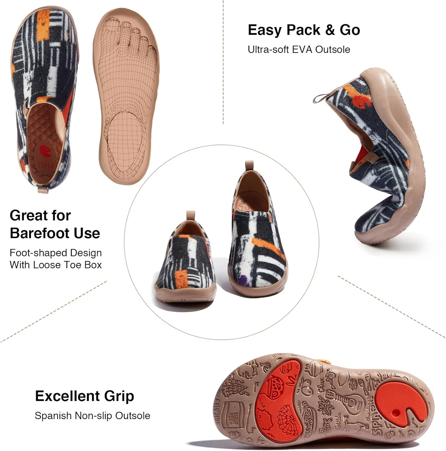 UIN Men's Art Travel Walking Shoes Slip On Casual Lightweight Wide Toe Chunky Fashion Sneaker Toledo Ⅱ