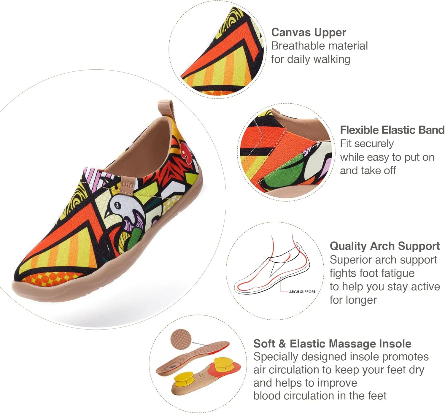 UIN Men's Walking Travel Shoes Slip On Canvas Casual Loafers Lightweight Comfort Fashion Sneaker Happy Doggies