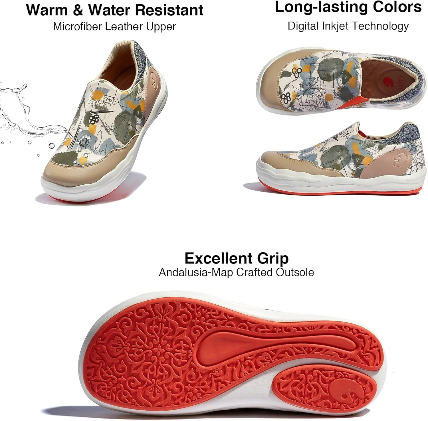 UIN Women's Fashion Platform Sneaker Slip On Walking Casual Comfortable Art Painted Travel Shoes Andalusia