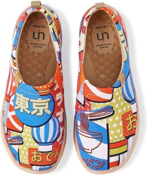 UIN Women's Lightweight Slip Ons Loafers Comfort Walking Canvas Flats Casual Art Painted Travel Shoes Tokyo's Neon (4.5)