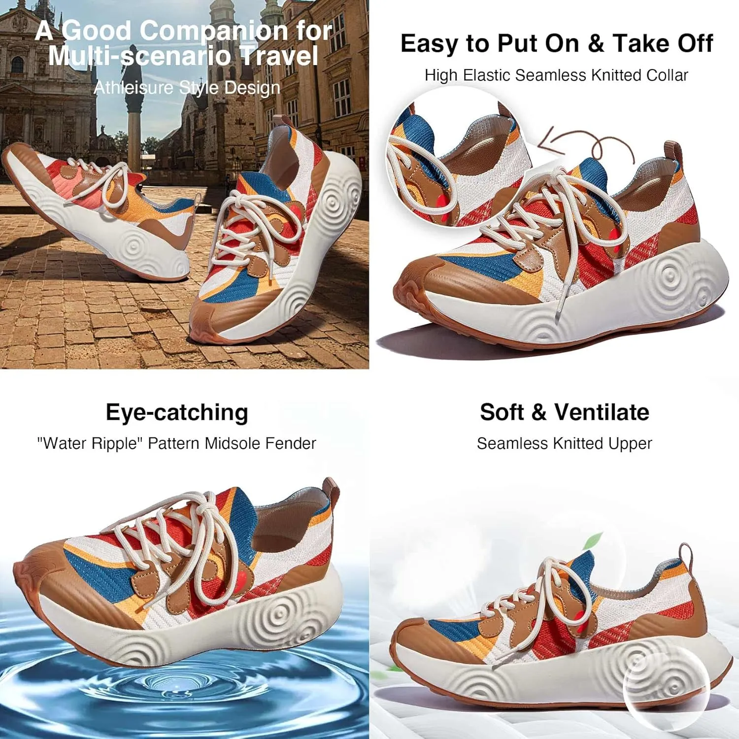 UIN Women's Platform Walking Shoes Casual Comfortable Art Painted Travel Fashion Sneaker Brava
