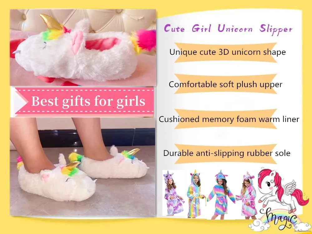 Unicorn Slippers for Girls Toddler Slippers Slip on Comfortable Soft Home Shoes