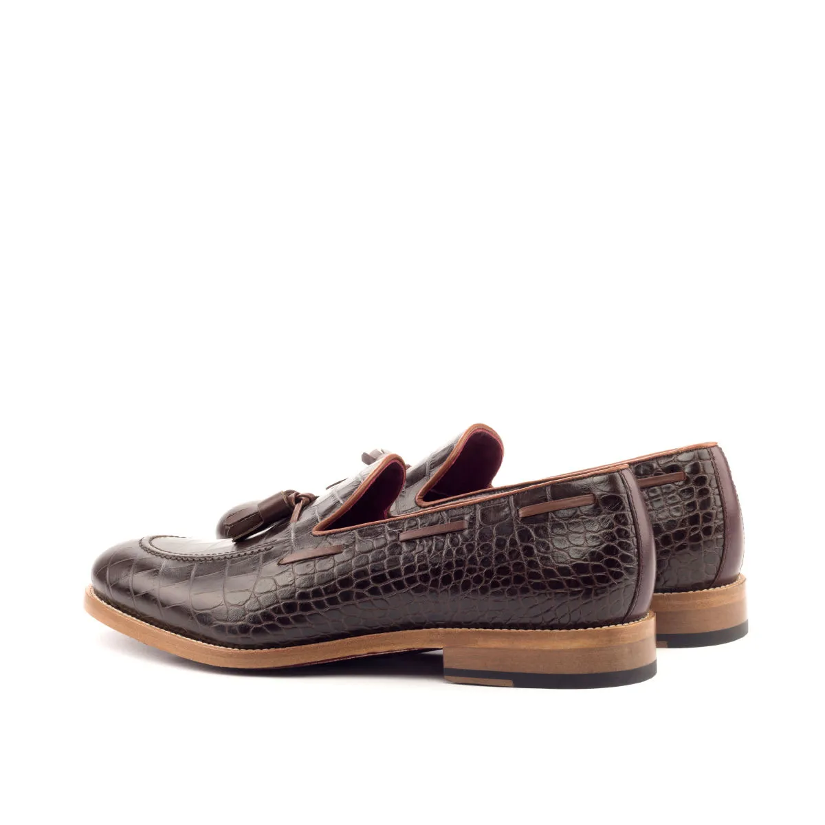 Unique Handcrafted Croco Brown Slip on Loafer w/ Tassles by Le Ruux