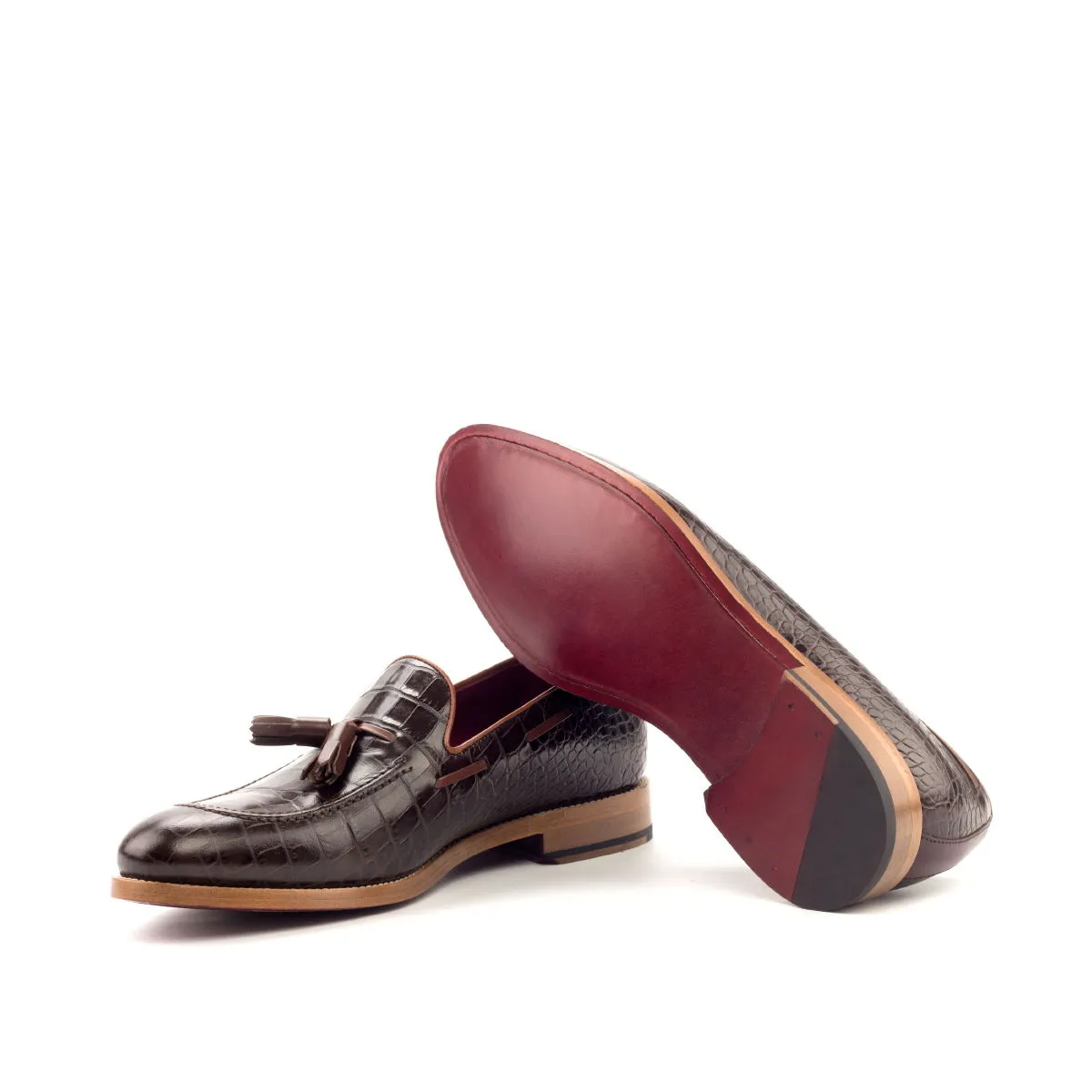 Unique Handcrafted Croco Brown Slip on Loafer w/ Tassles by Le Ruux