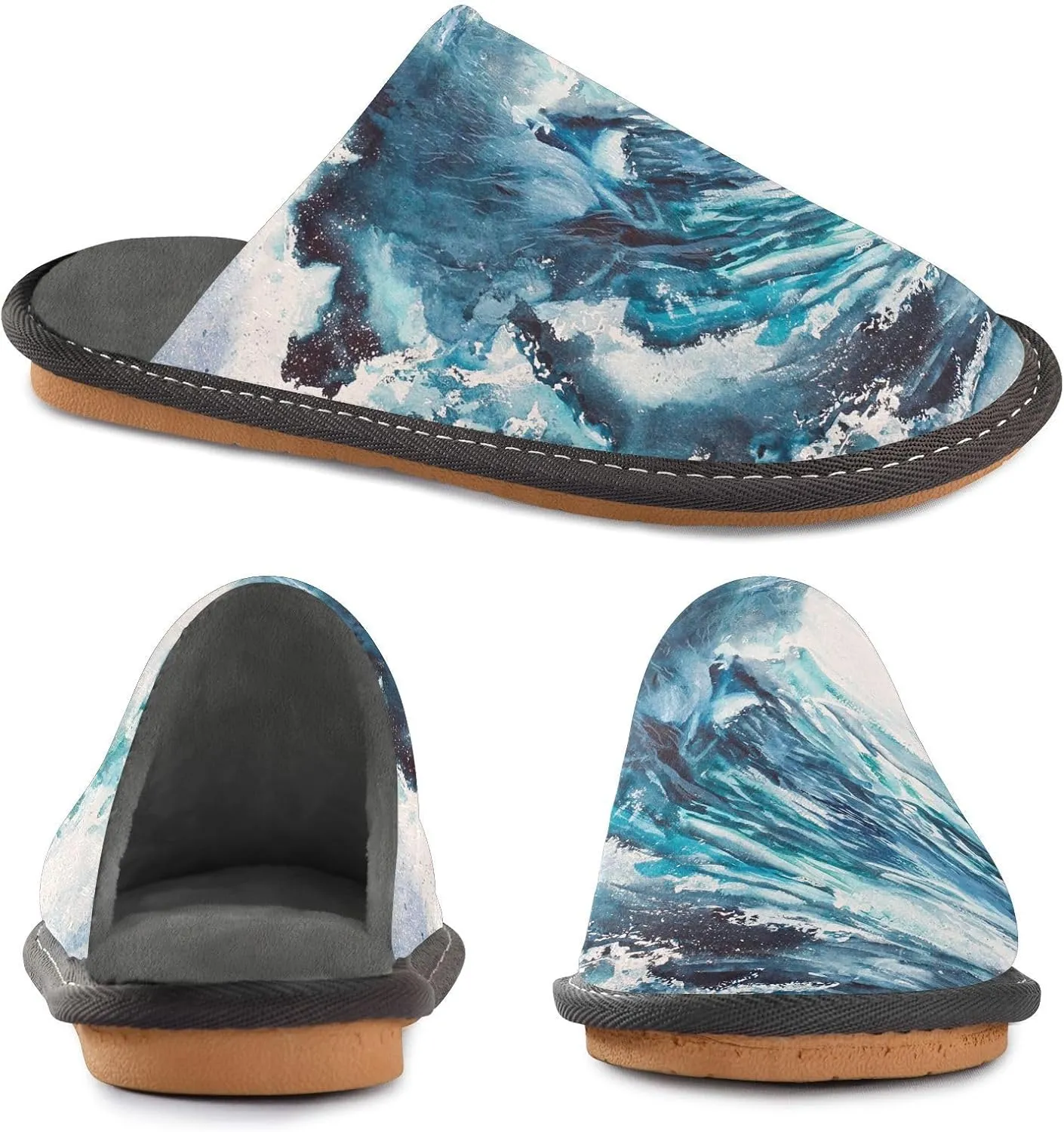 Unisex Fuzzy Foam Slippers Non-Skid Slip-on Soft Warm Sole Fleece Shoes 4-11