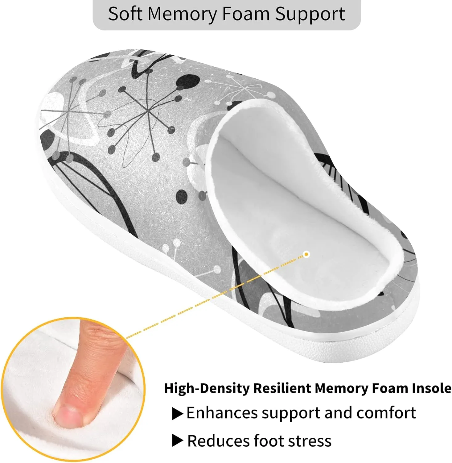 Unisex Memory Foam House Slippers Non-Skid Soft Warm Sole Coral Fleece Slip-on Closed Toe Hand Free Shoes for Bedroom Travel 6-17