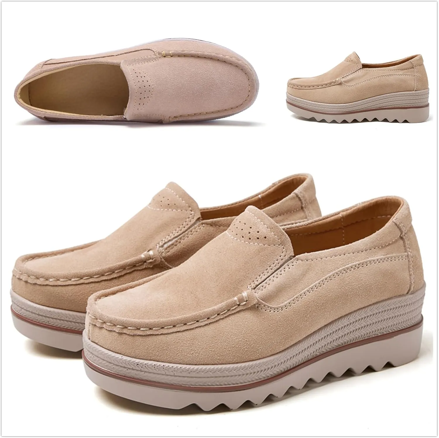 Veroders Women's Suede Wedge Loafers Slip-On Comfortable Penny Loafers Thick Soft Platform Shoes Business Work Walking