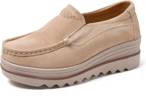 Veroders Women's Suede Wedge Loafers Slip-On Comfortable Penny Loafers Thick Soft Platform Shoes Business Work Walking