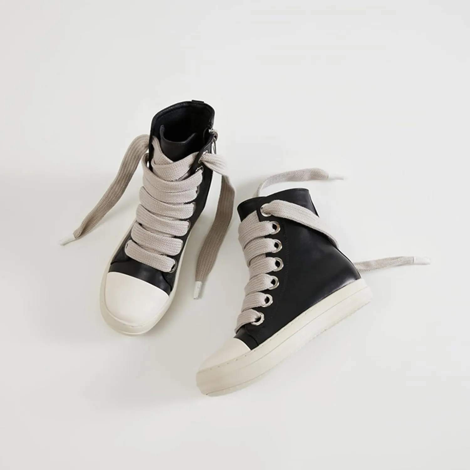 Vertundy Womens Platform High Top Sneakers X-Wide Lace Up Fashion Zipper Pu Leather Round Toe Comfortable Sneaker Shoes