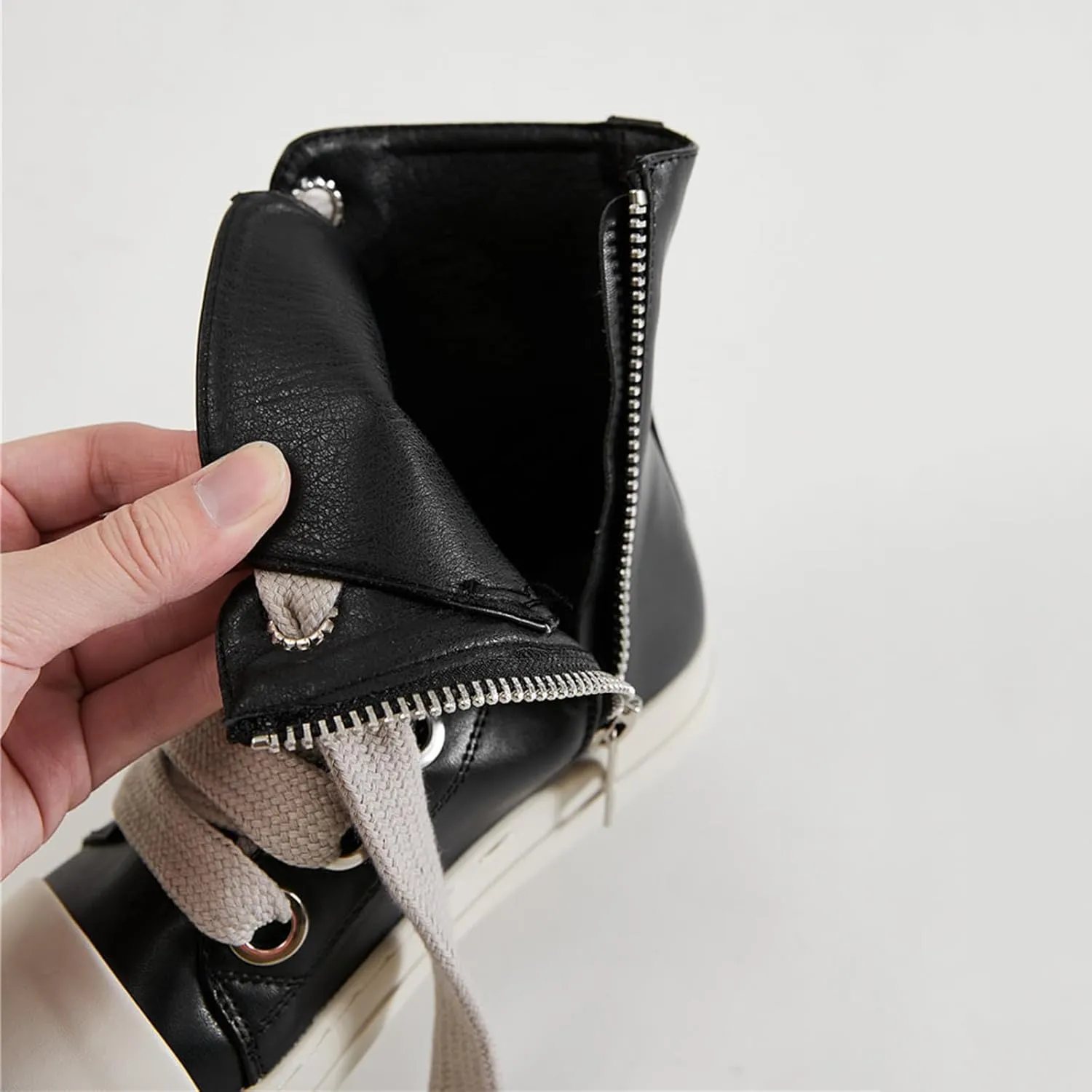 Vertundy Womens Platform High Top Sneakers X-Wide Lace Up Fashion Zipper Pu Leather Round Toe Comfortable Sneaker Shoes