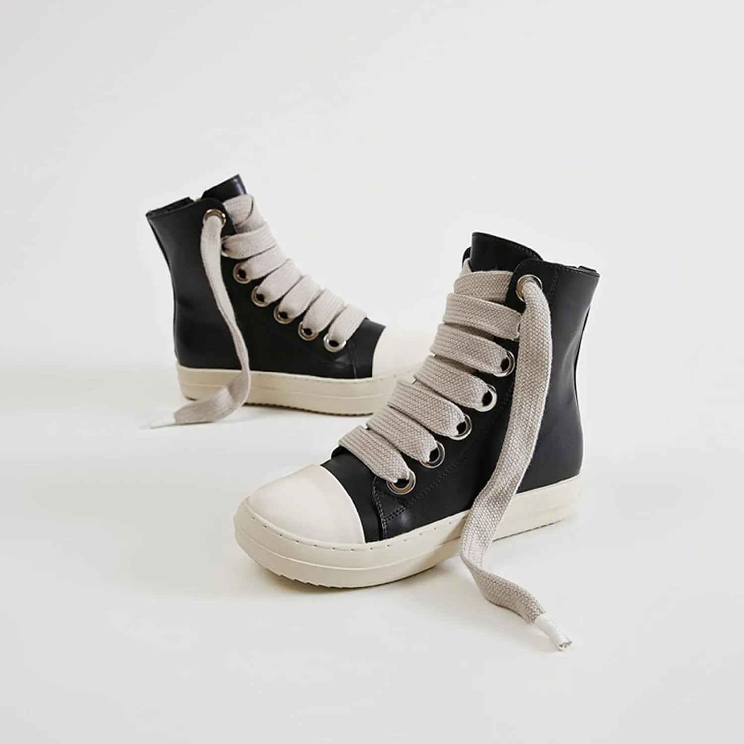 Vertundy Womens Platform High Top Sneakers X-Wide Lace Up Fashion Zipper Pu Leather Round Toe Comfortable Sneaker Shoes