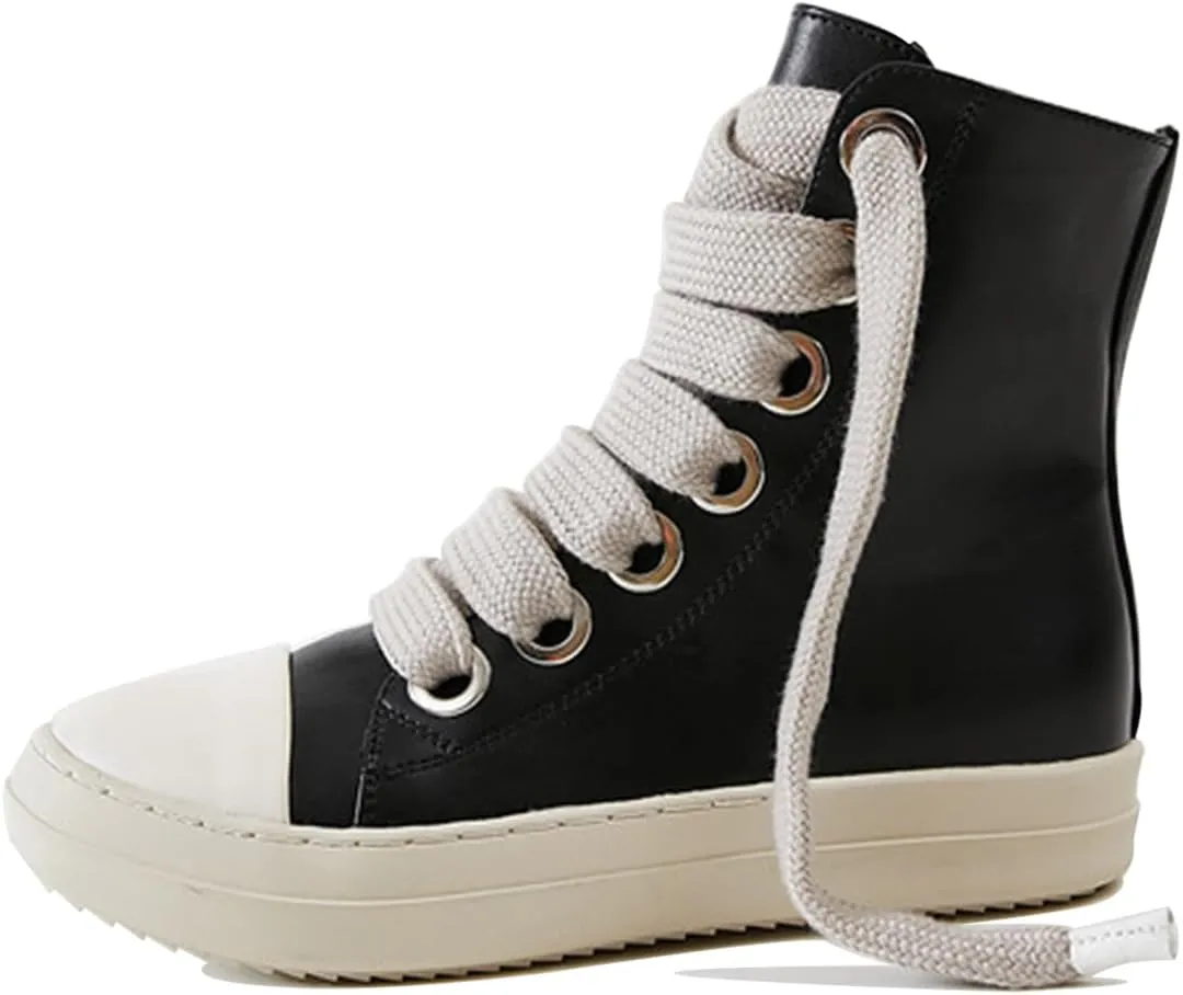 Vertundy Womens Platform High Top Sneakers X-Wide Lace Up Fashion Zipper Pu Leather Round Toe Comfortable Sneaker Shoes